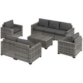 Outsunny 5 Piece Wicker Patio Furniture Set Gray Outdoor PE Rattan Sectional with Thick Padded Cushions and Storage